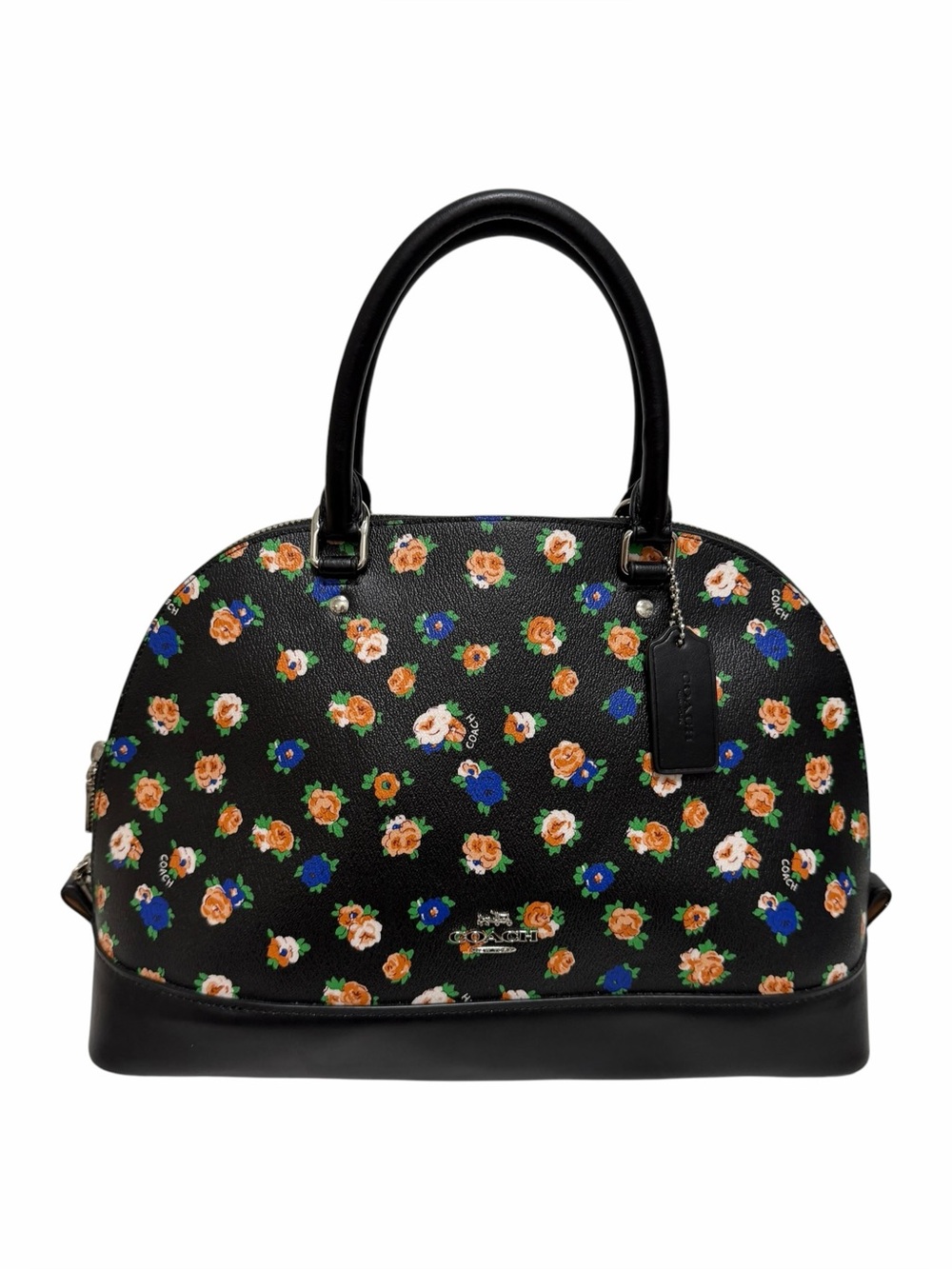 Coach Black/Peach/Blue/Green Floral Leather Handbag